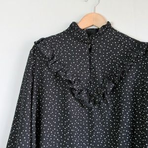 Vintage 70s black polka dot secretary blouse